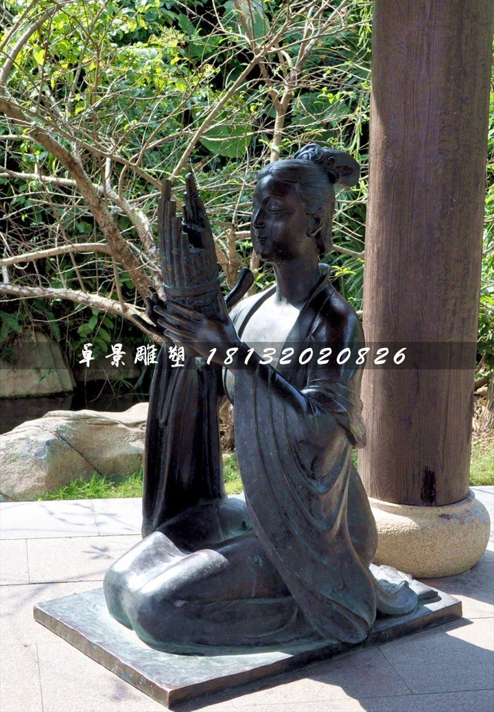 古代樂妓雕塑，公園人物銅雕 (4)