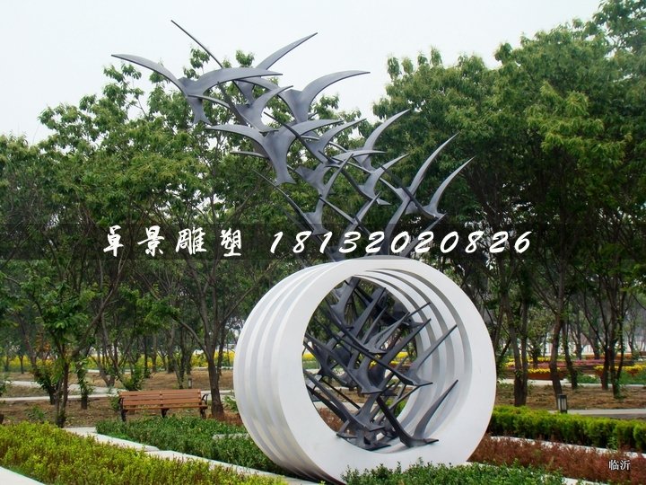 不銹鋼抽象大雁雕塑，公園景觀雕塑