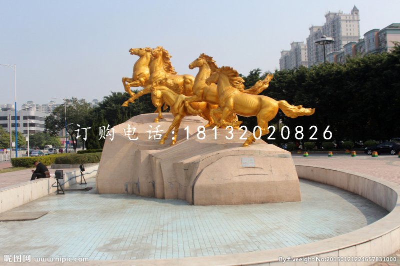 奔騰的馬銅雕，廣場銅馬雕塑 (1)