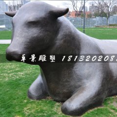 臥著的牛銅雕，公園抽象動(dòng)物雕塑