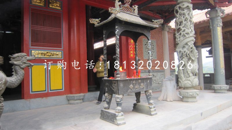 銅雕香爐，寺廟方形香爐銅雕