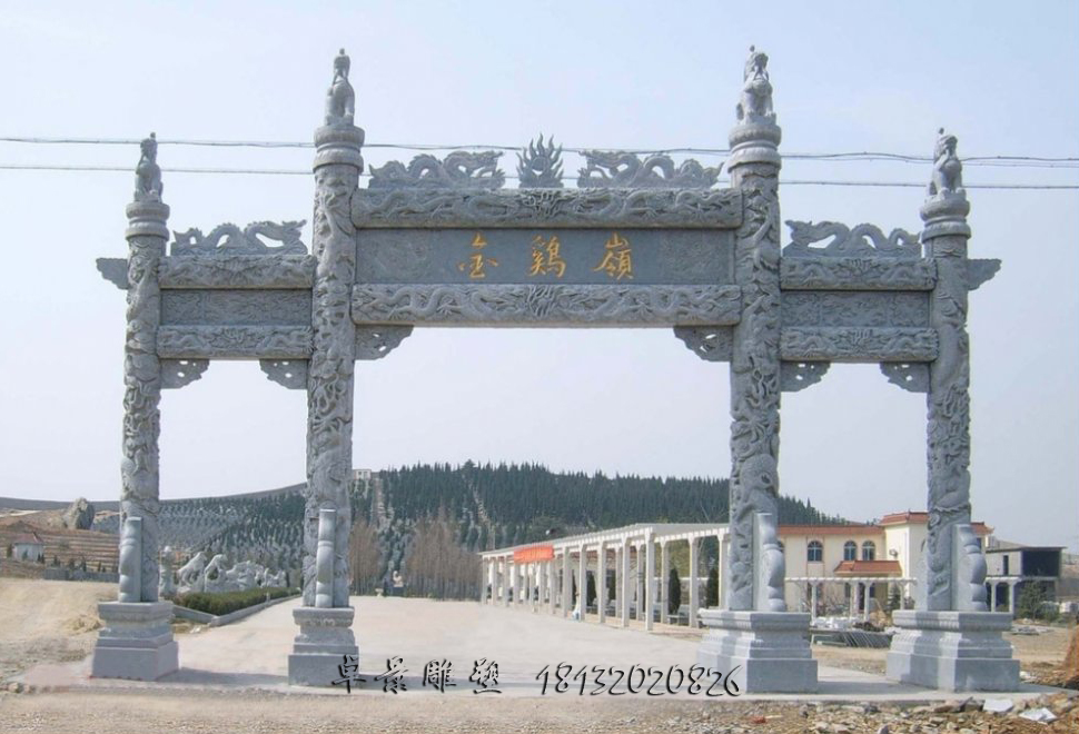 青石牌坊，三門牌坊石雕