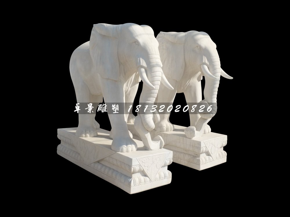 如意大象石雕，漢白玉大象雕塑