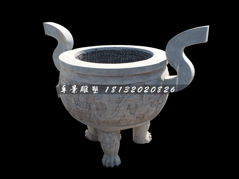 三足香爐，寺廟圓香爐石雕