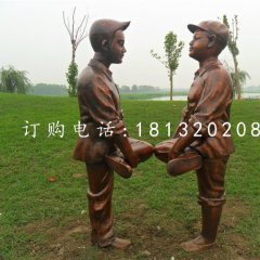 小孩斗雞銅雕，公園人物雕塑