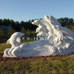 一群海豚石雕，公園動(dòng)物石雕