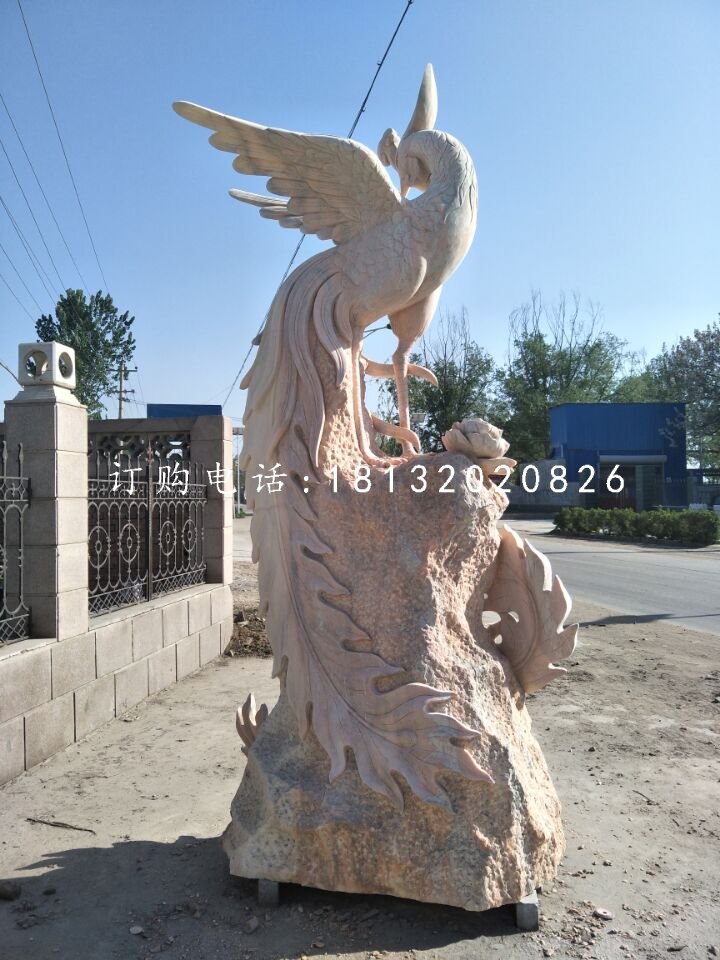 石雕鳳凰，晚霞紅神獸