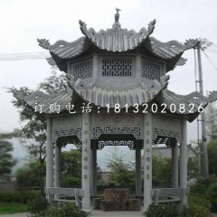 八角涼亭石雕，青石涼亭雕塑