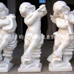 吹拉彈唱小天使石雕，漢白玉小天使