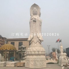大型三面觀(guān)音石雕，漢白玉佛像