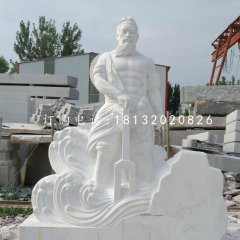 大禹治水石雕，漢白玉古代人物石雕