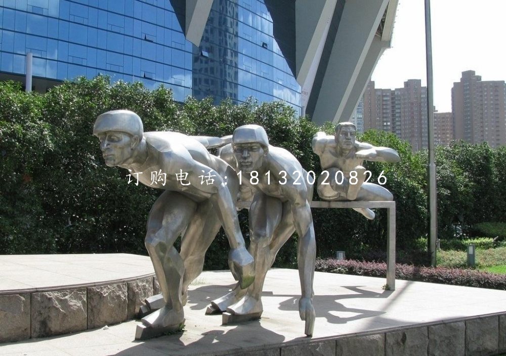 不銹鋼滑冰雕塑，不銹鋼運(yùn)動(dòng)員雕塑