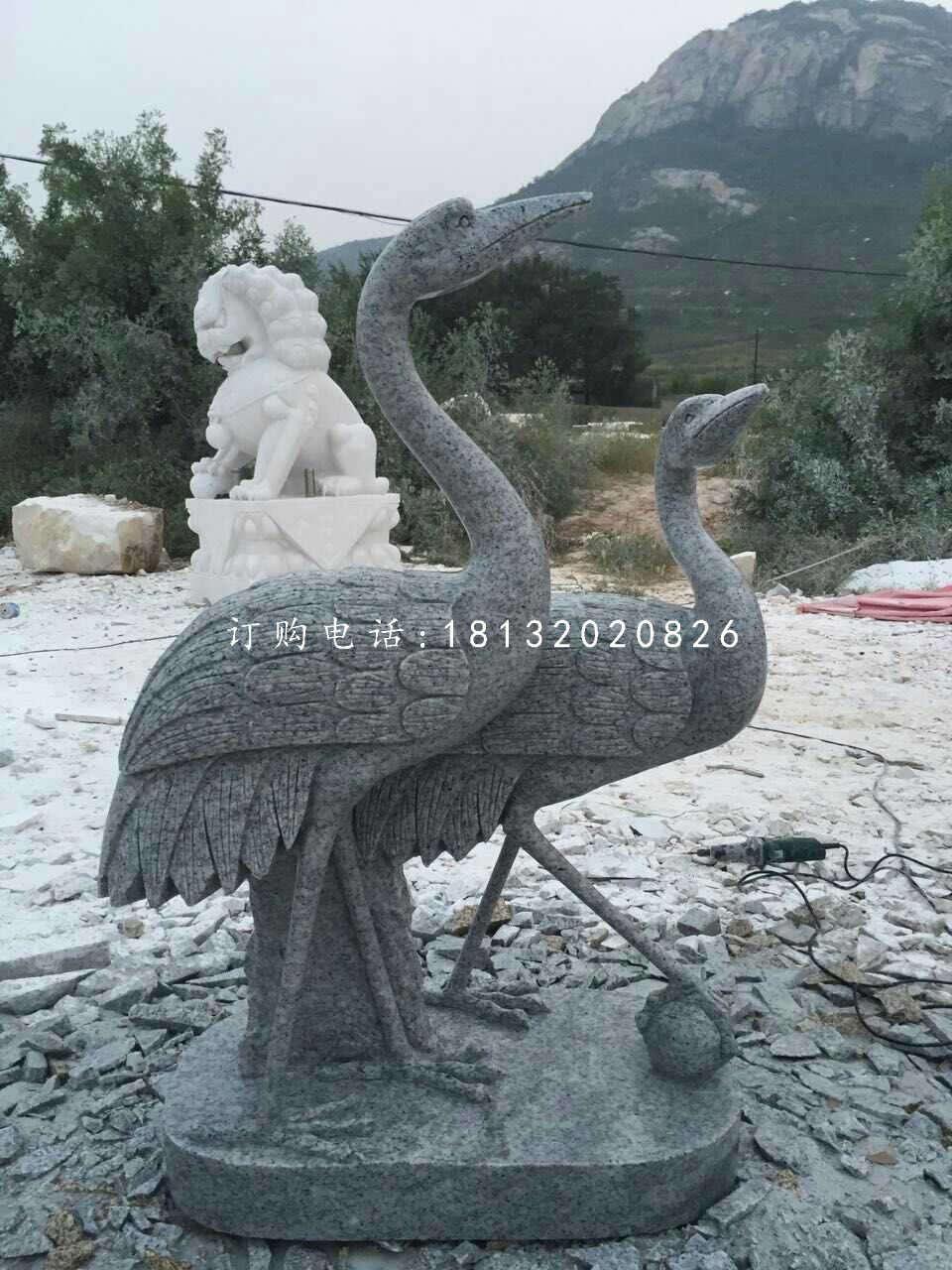 青石仙鶴雕塑，動(dòng)物石雕