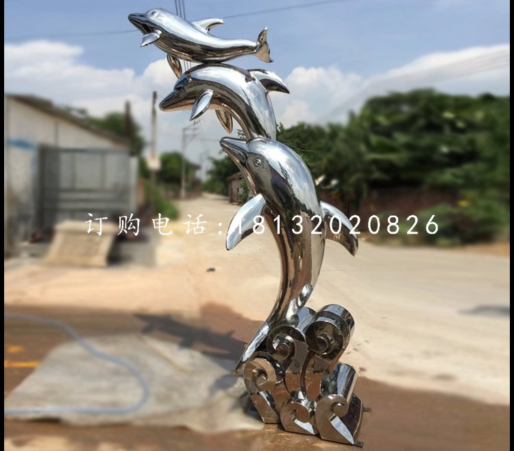 海豚戲水雕塑，不銹鋼動(dòng)物雕塑
