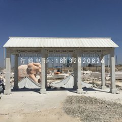 仿古長(zhǎng)廊石雕，公園石走廊