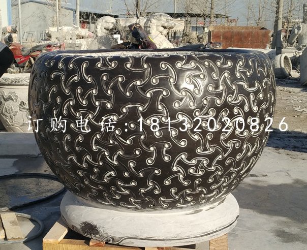 圓形水缸石雕,青石水缸