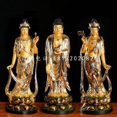 貼金佛像銅雕，西方三圣銅雕