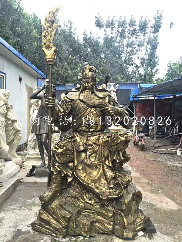 坐式銅關(guān)公,鑄銅關(guān)公雕塑
