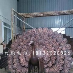 孔雀開屏銅雕，公園動物銅雕