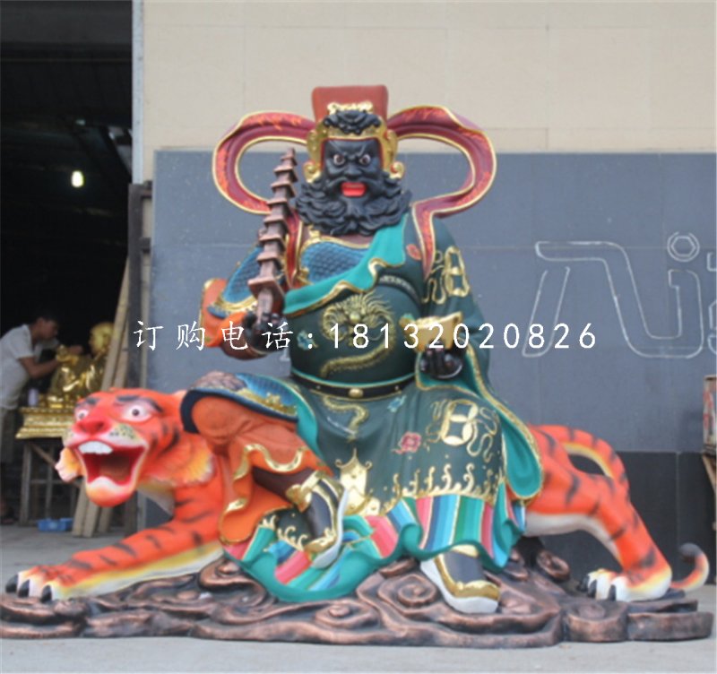 騎虎財(cái)神雕塑，玻璃鋼武財(cái)神
