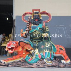 騎虎財(cái)神趙公明雕塑，玻璃鋼武財(cái)神