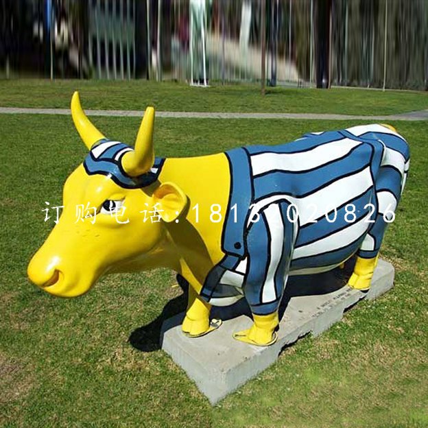 彩繪牛雕塑，公園玻璃鋼雕塑