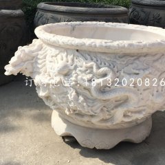 龍浮雕水缸，圓形石水缸