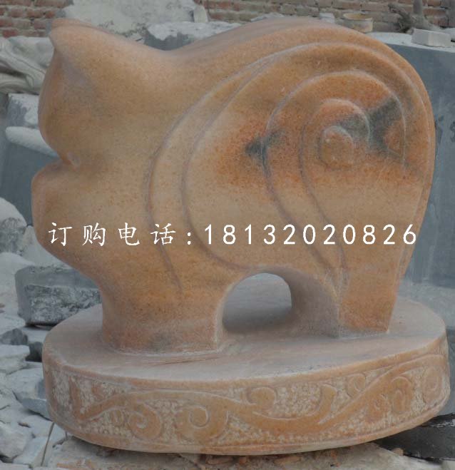 十二生肖石雕，晚霞紅抽象動物 (3)