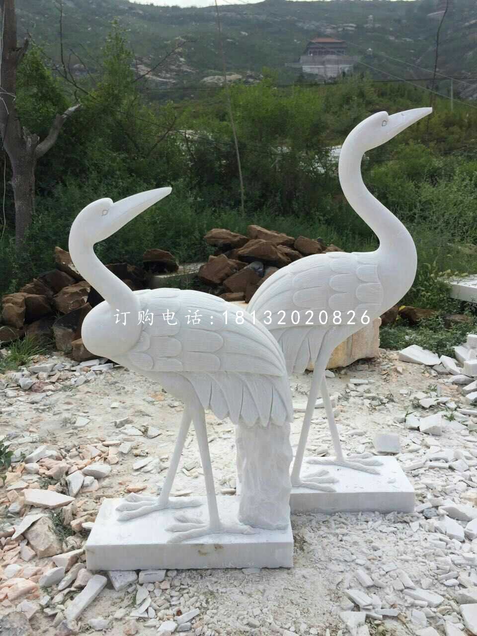 仙鶴石雕，漢白玉公園動(dòng)物雕塑