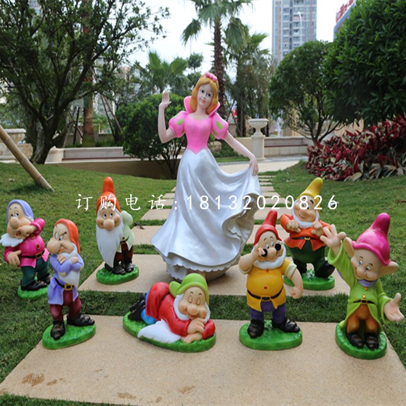 公園卡通人物，玻璃鋼白雪公主七個(gè)小矮人雕塑