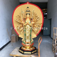 貼金千手觀音，玻璃鋼立式佛像