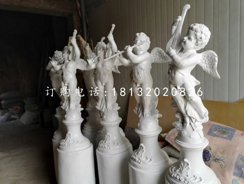 玻璃鋼吹拉彈唱雕塑，四小天使雕塑 (2)
