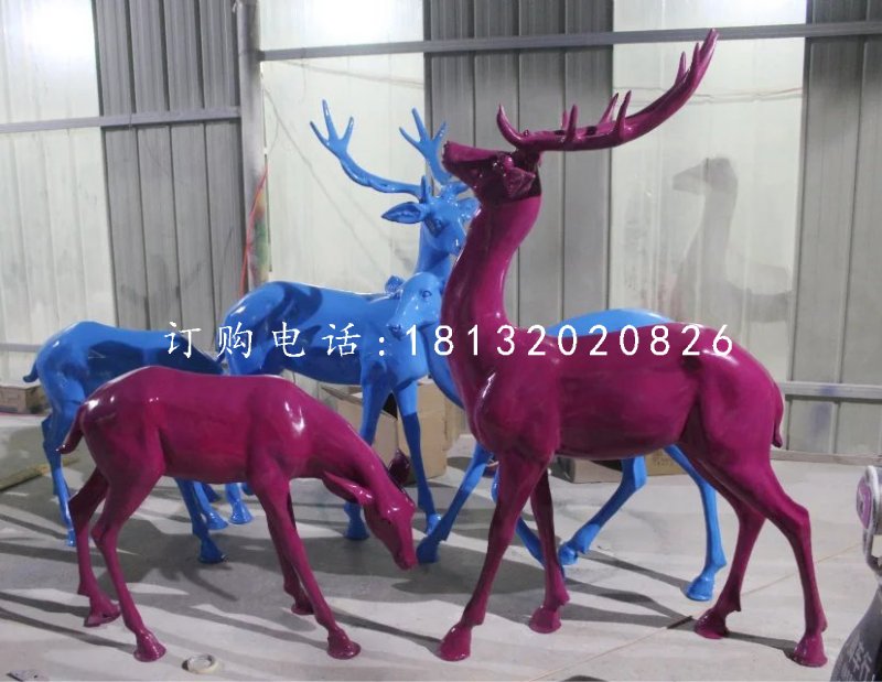 馴鹿雕塑，玻璃鋼彩色鹿雕塑 (1)