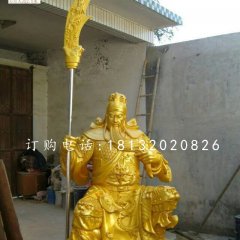 坐式持刀關(guān)公，玻璃鋼人物雕塑