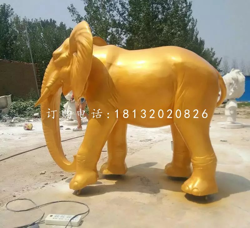 玻璃鋼噴漆小象，公園動物雕塑 (2)