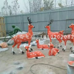 梅花鹿群雕塑，玻璃鋼公園動物雕塑