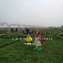 小紅帽與狼外婆雕塑，玻璃鋼卡通雕塑