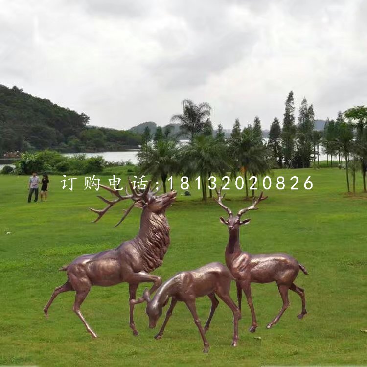 玻璃鋼仿銅馴鹿雕塑，公園動(dòng)物雕塑
