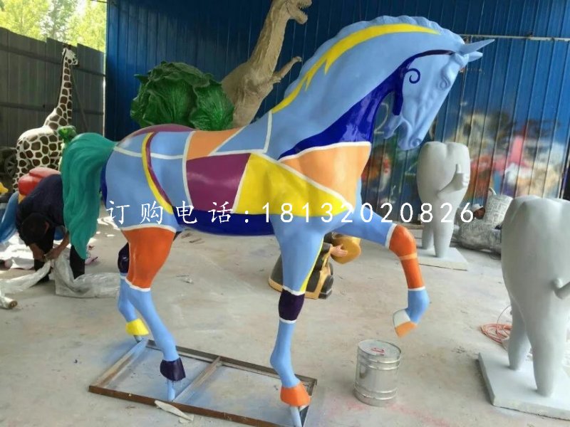 玻璃鋼彩繪馬雕塑，公園動物雕塑 (1)