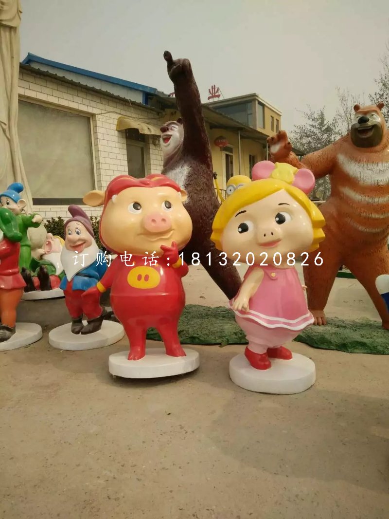 豬豬俠與菲菲公主雕塑,玻璃鋼卡通雕塑
