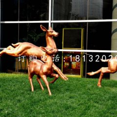 奔跑的小鹿，公園動物銅雕