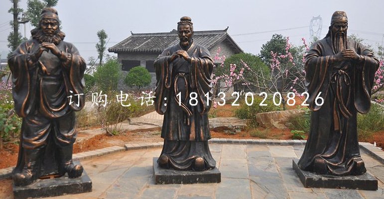 桃園三結(jié)義雕塑，玻璃鋼仿銅古代人物