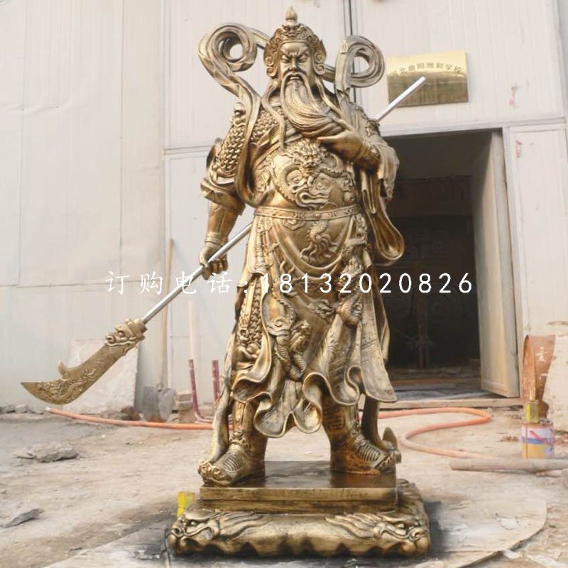 提刀關(guān)公雕塑，玻璃鋼仿銅雕塑