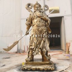 提刀關(guān)公雕塑，玻璃鋼仿銅雕塑