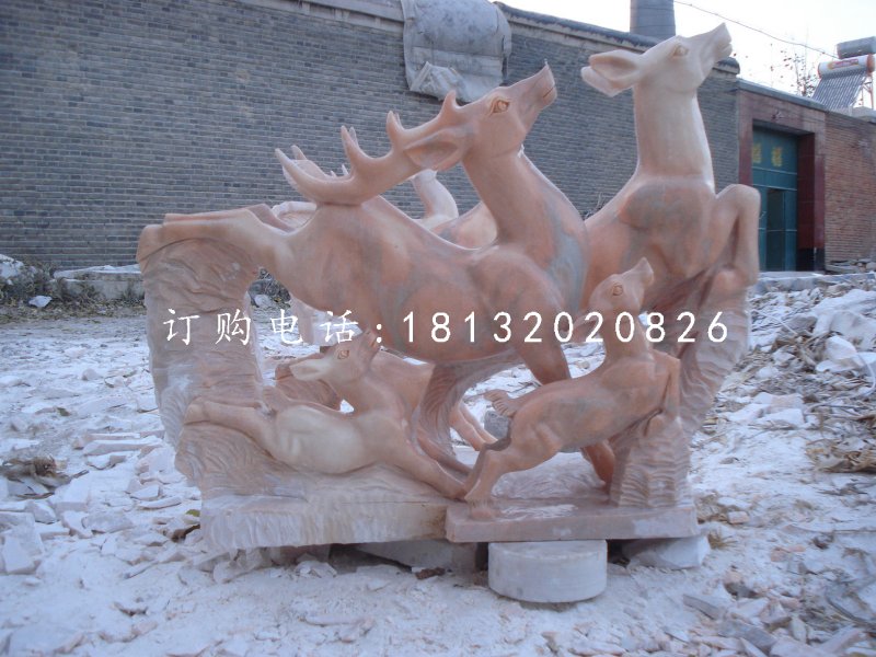 跳躍的小鹿，晚霞紅動物雕塑