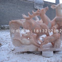 跳躍的小鹿，晚霞紅動物雕塑