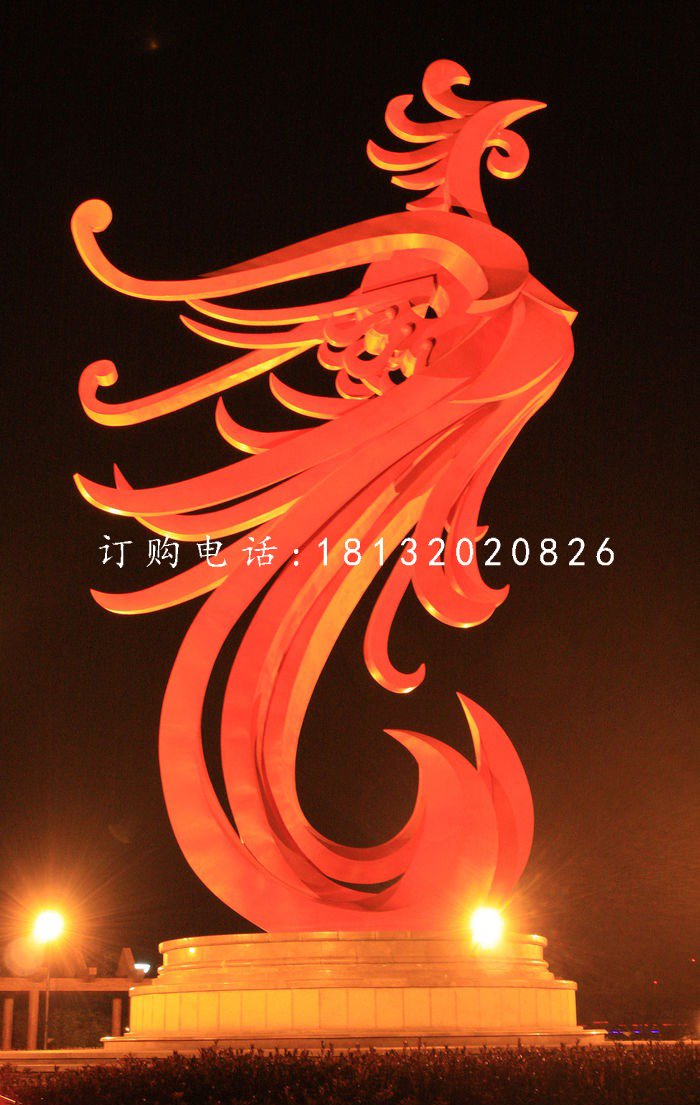 不銹鋼鳳凰雕塑，廣場(chǎng)抽象鳳凰