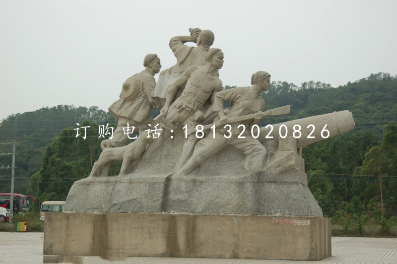 清朝人抗擊倭寇石雕，廣場紀念石雕