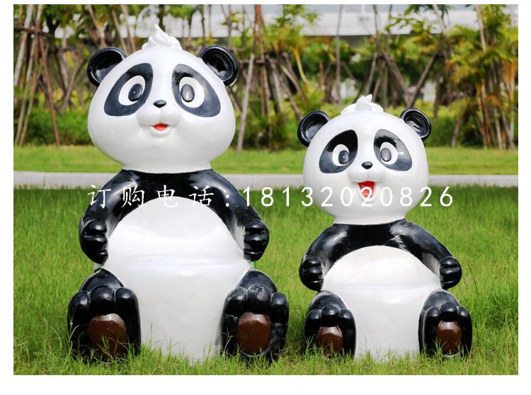 卡通熊貓雕塑，玻璃鋼動物擺件