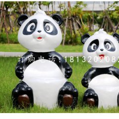卡通熊貓雕塑，玻璃鋼動物擺件